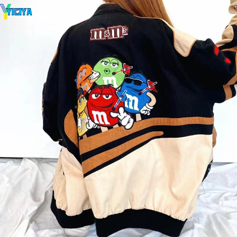 Womens Jackets YICIYA womens jacket spring Printed zipper Long Sleeve vintage racing jacket Sport Style Woman bombers jacket ropa mujer 220908