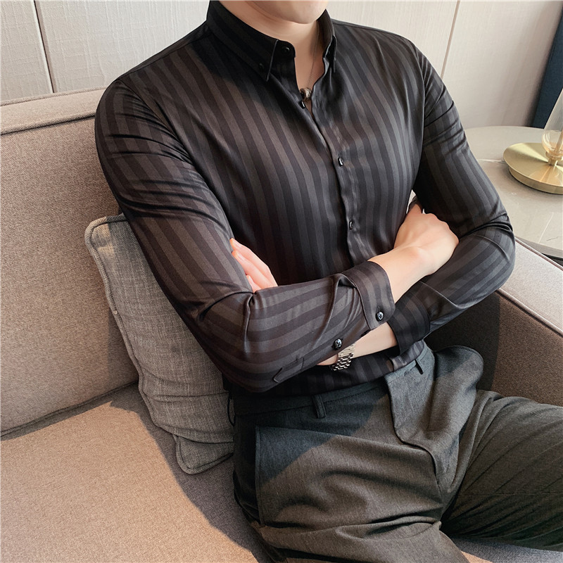 Men's Casual Shirts Masculina Spring Shirts Men Dress Vertical Stripe Streetwear Slim Men Shirt Casual Long Sleeve Chemise Homme Tuxedo Shirt 220