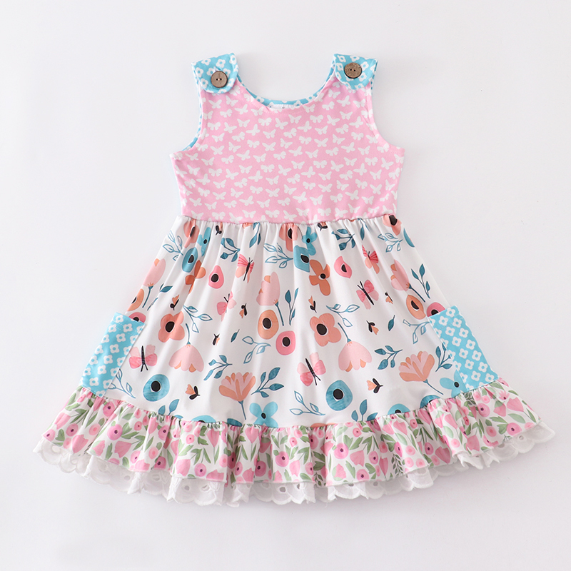 Girl's Dresses Girlymax Summer Baby Girls Color Stripe Plaid Lemon Watermelon Floral Twirl Dress Boutique Clothes Knee Length Sleeveless 220908