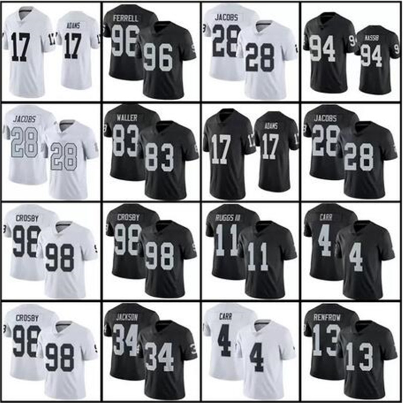 Football Jerseys Mens Women Youth Las Vegas''Raiders''17 Davante Adams 34 Bo Jackson 24 Charles Woodson 4 Derek Carr 11 Henry Ruggs III 28 Josh Jacobs, Colour