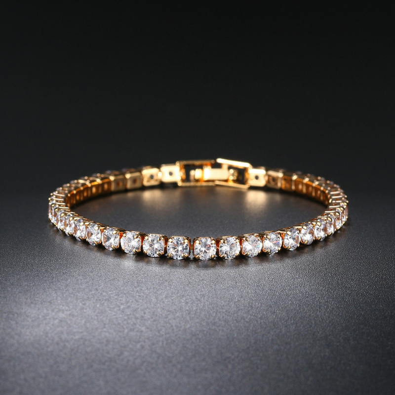 Tennis Bracelets For Women Round Crystal Gold Color Bangle Chain Wedding