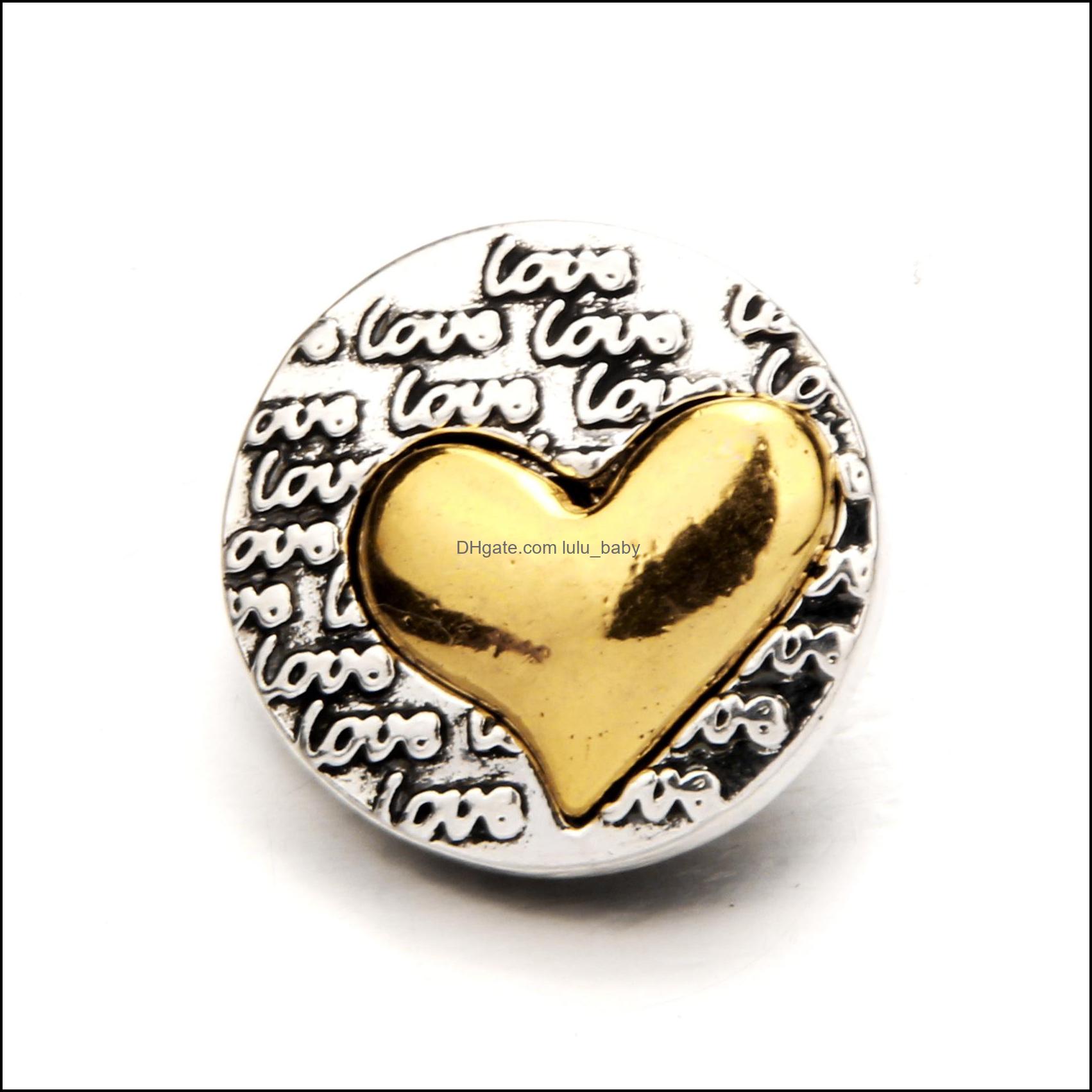 Other Snap Button Jewelry Components Gold Plating Heart 18Mm Metal Snaps Buttons Fit Bracelet Bangle Noosa Z02063 Drop D Dhseller2010 Dhxtq