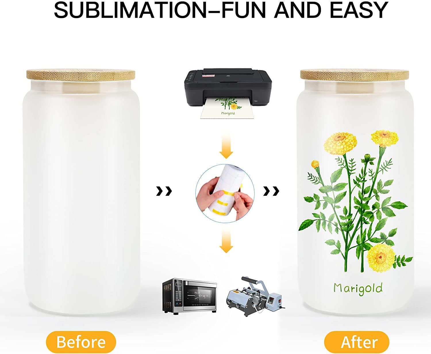 US CA Warehouse Water Bottles Sublimation 16Oz Glass Tumbler Cups Can Glasses Bamboo Lid Reusable Straw Mug Beer Transparent Frosted Soda Cup Drinking