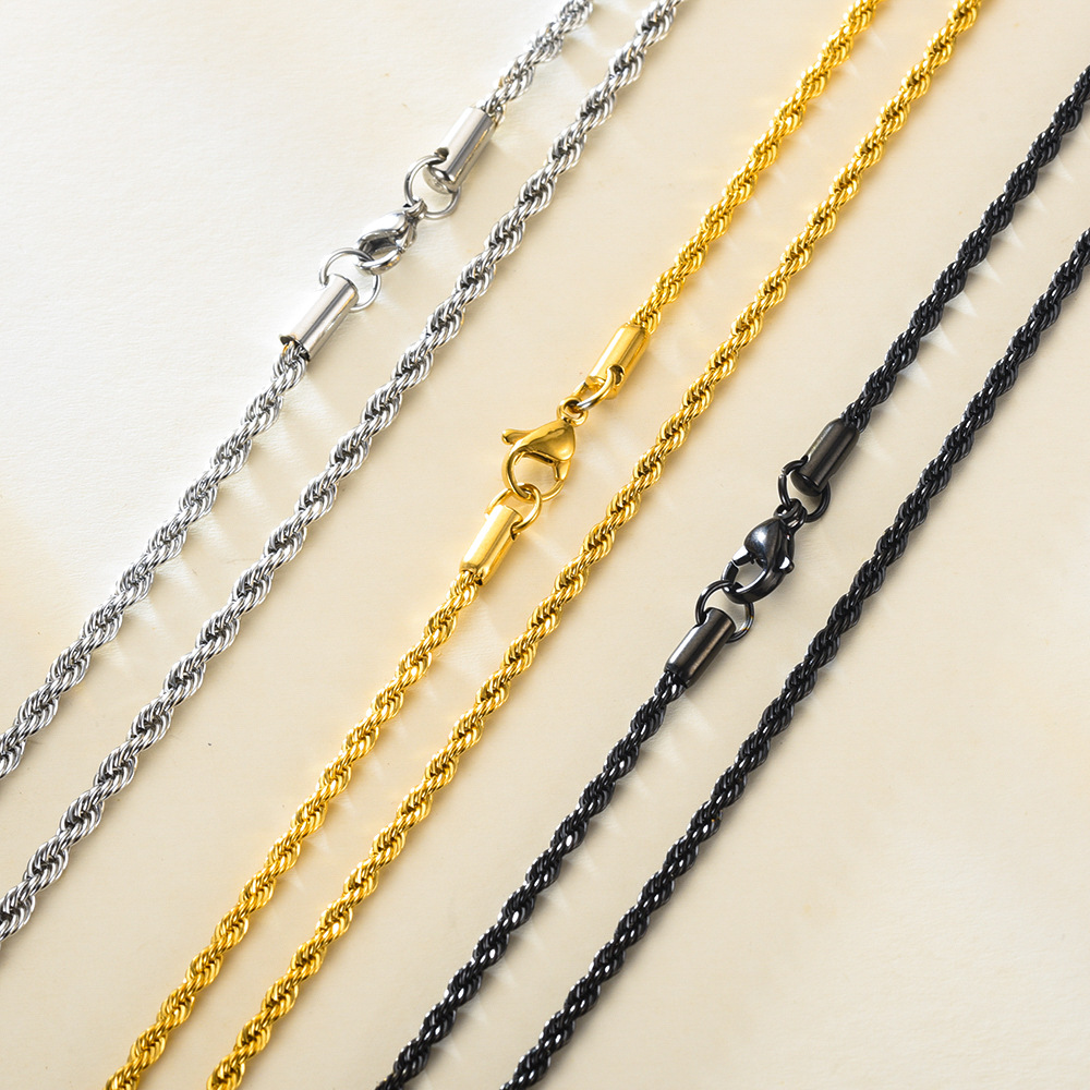 18K Gold Plated Rope Chain Stainless Steel Necklace for Women Men Golden Fashion Design ed Rope Chains Hip Hop Jewelry Gift 299232