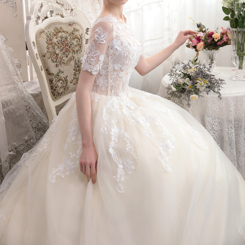 A Line Wedding Dresses Bridal Gowns Short Sleeves Sping Garden Country Bride Dress Sheer Scoop Neck Appliques Lace Vestido De Novia Plus Size