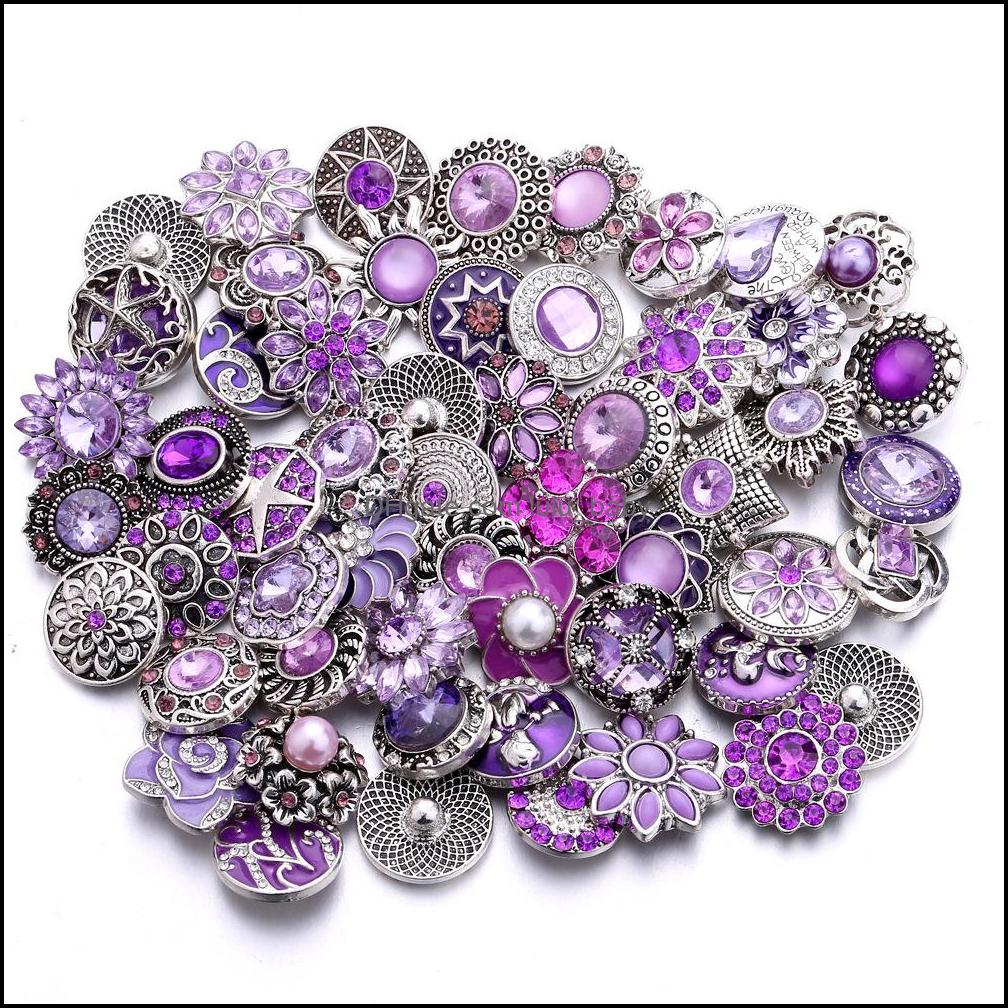 Other Mixed Rhinestone Flower Snap Button Jewelry Components Sier 18Mm Metal Snaps Buttons Fit Bracelet Bangle Noosa Dro Dhseller2010 Dhmoo