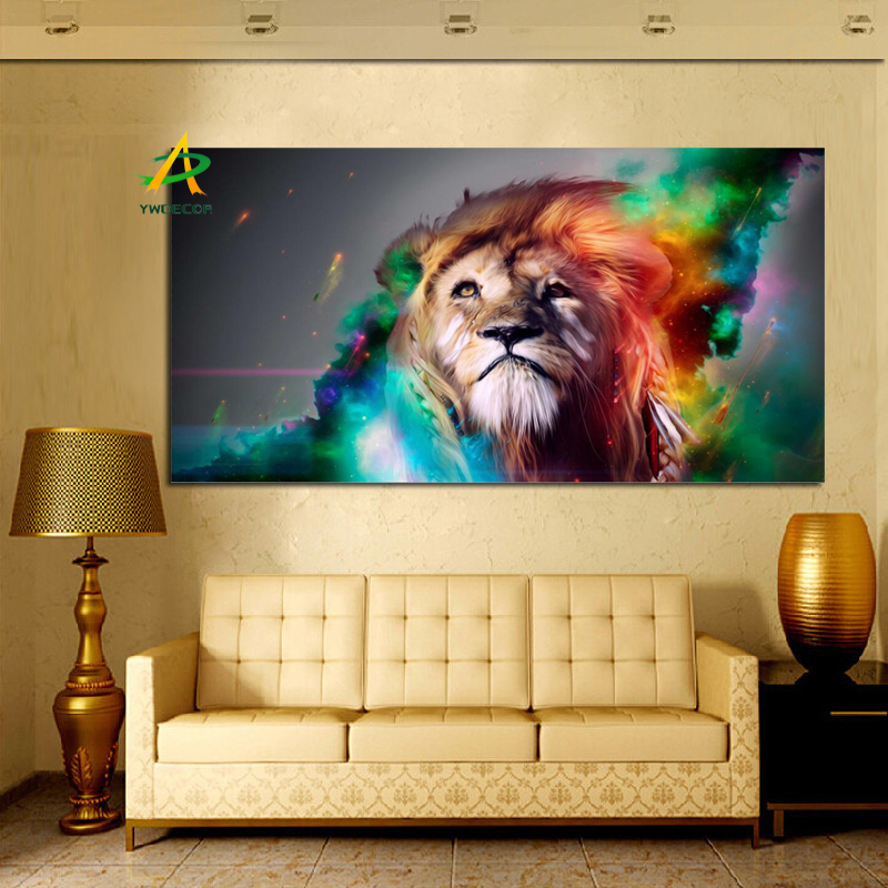 Canvas Painting YWDECOR Creative Modern Animal Colorful Lion King Print on Canvas Poster Wall Art Picture Living Room Home Decor