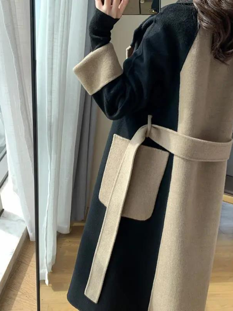 Women's Wool Blends Woolen Coat Women's Fashion Versatile Coat Women's Spring and Autumn Style Temperament Button Medium Length Trench 
