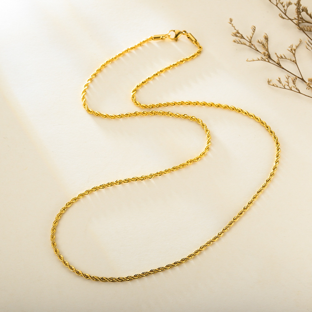 18K Gold Plated Rope Chain Stainless Steel Necklace for Women Men Golden Fashion Design ed Rope Chains Hip Hop Jewelry Gift 299232