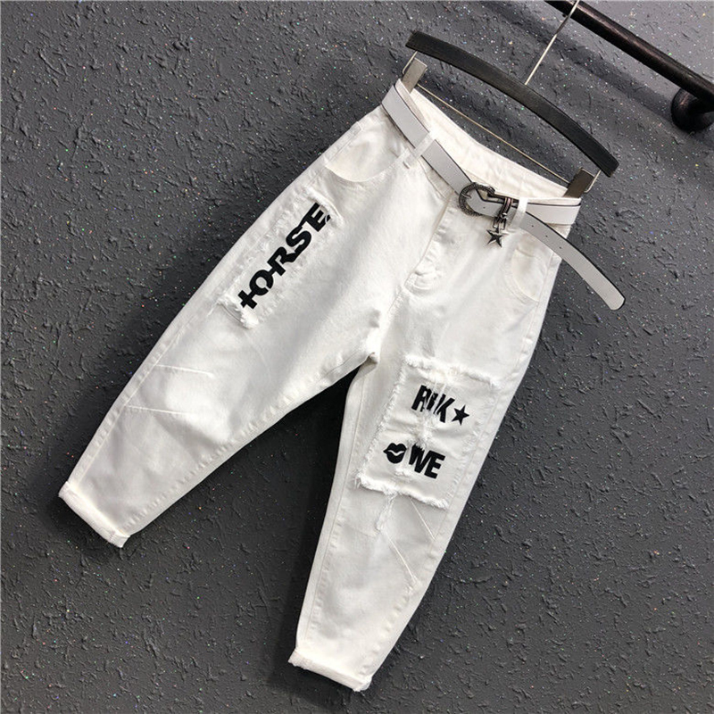 Women's Jeans Spring Summer Korea Fashion Women White Casual Denim Harem Pants Letter Patchwork cotton Loose Jeans S809 220908