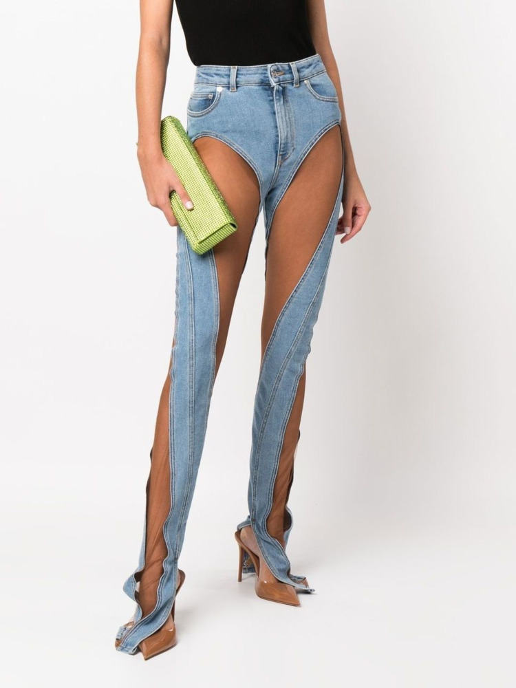 Women's Jeans DEAT Run Way Fashion Women Denim See Throw Sexy Full Length Half Big Hole Jeans Female Pants Slim WY14000L 220908