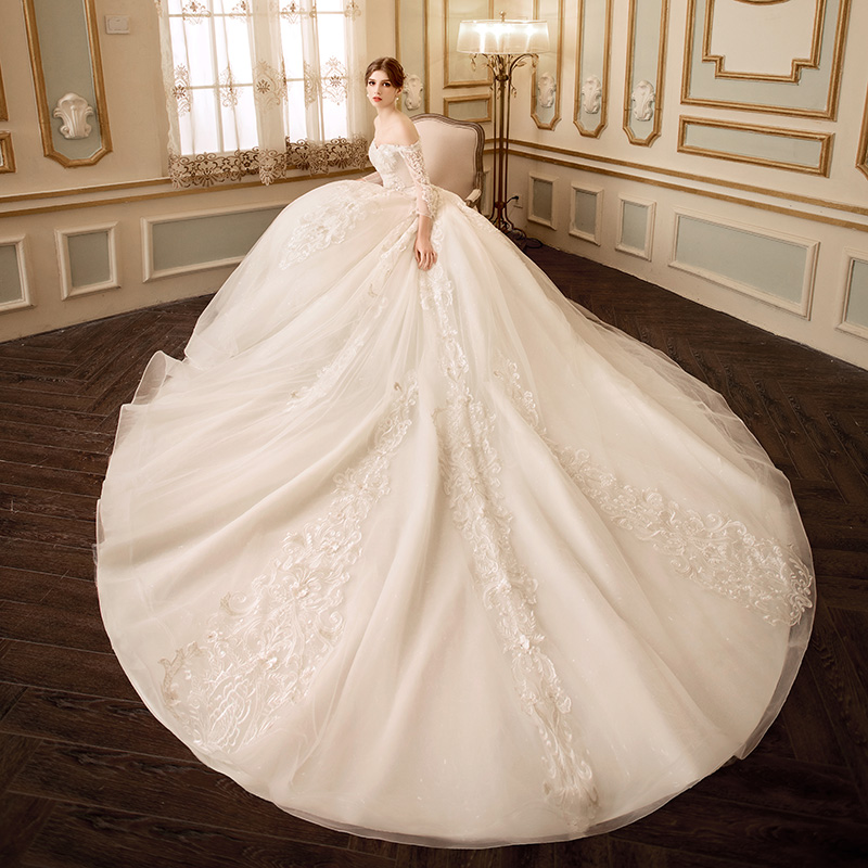 Elegant A Line Wedding Dresses Off Shoulder Bling Sequined Beading Lace Appliques Long Sleeve Lace Up Bridal Gowns Vestidos De Novia