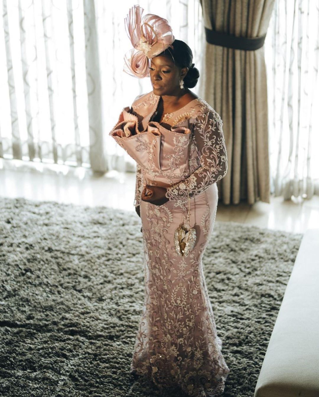 Arabic Aso Ebi Pink Mermaid Prom Dresses Lace Beaded Evening Formal Party Second Reception Birthday Engagement Gowns Dress ZJ 6660306