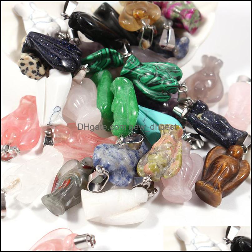 Charms Fashion Natural Stone Carved Angel Charms Rose Quartz Amethyst Jade Gem Pendants For Necklace Making Jewelry Whol Dhseller2010 Dh7B3
