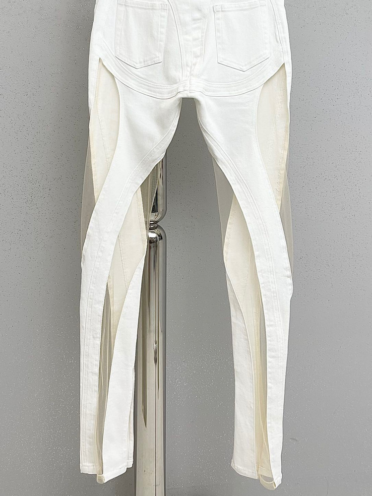 Women's Jeans DEAT Run Way Fashion Women Denim See Throw Sexy Full Length Half Big Hole Jeans Female Pants Slim WY14000L 220908