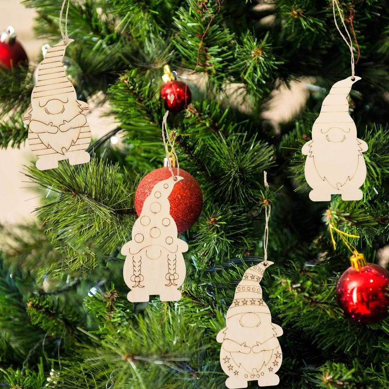 Christmas Decorations Other Event Party Supplies Wooden Gnome Wood Ornaments Unfinished Hanging Pendant Cutouts Slices Tree Elf Shapes Crafts Gnomes 2