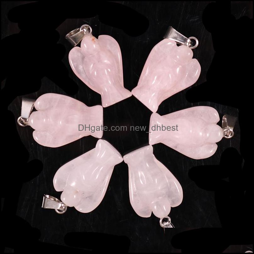 Charms Fashion Natural Stone Carved Angel Charms Rose Quartz Amethyst Jade Gem Pendants For Necklace Making Jewelry Whol Dhseller2010 Dh7B3