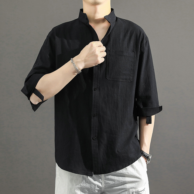 Men's Casual Shirts Men's Casual Blouse Cotton Linen Shirt Loose Tops Breathable Tee Shirt Spring Summer Solid Handsome Men Shirts Husband 5