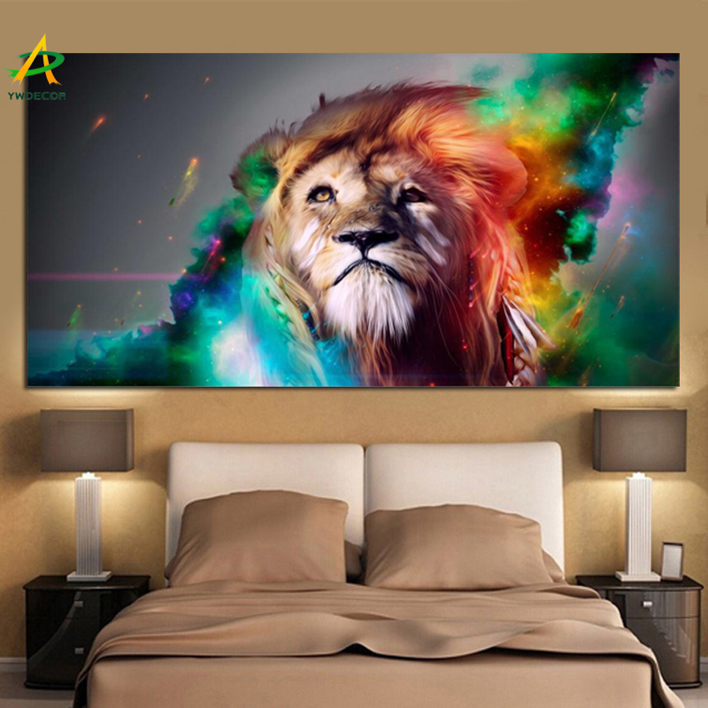 Canvas Painting YWDECOR Creative Modern Animal Colorful Lion King Print on Canvas Poster Wall Art Picture Living Room Home Decor
