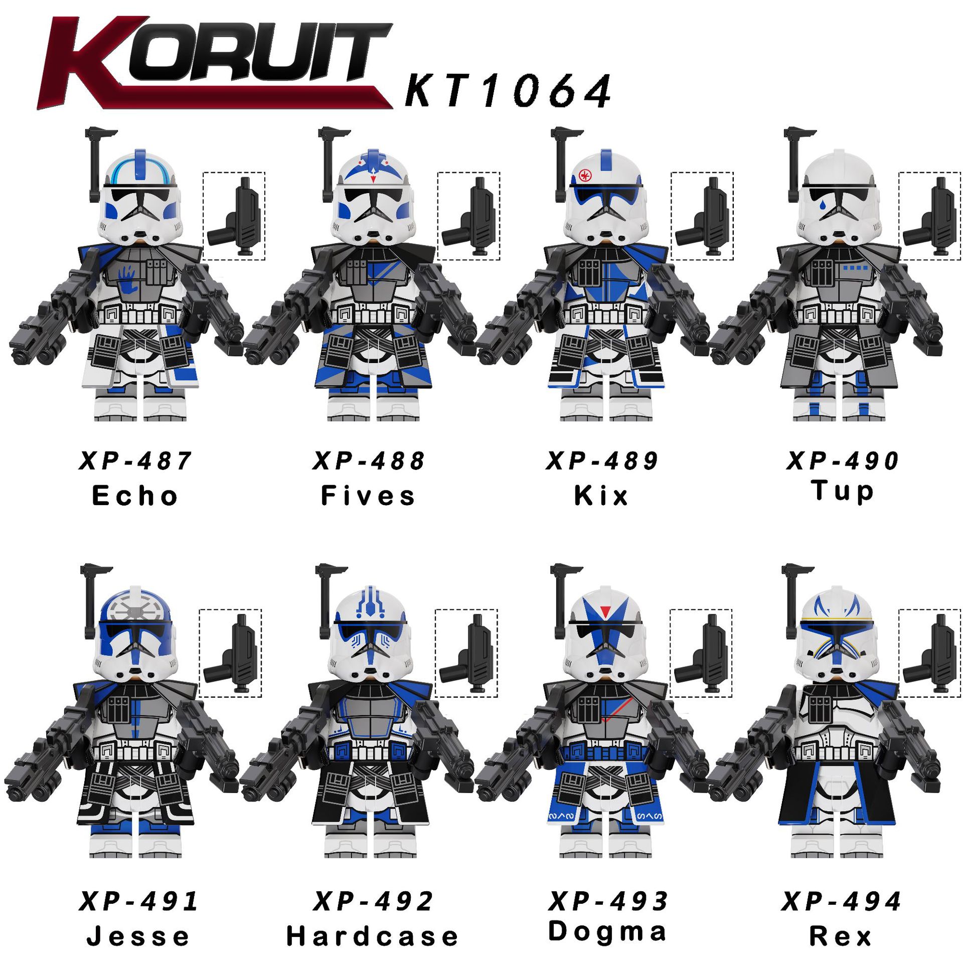 KT1064 Space War Minifigs Mini Toy Figures Clone Echo Fives Kix Tup Jesse Hardcase Dogma Rex Building Blocks
KT1064 Space War Minifigs Mini Toy Figures Clone Echo Fives Kix Tup Jesse Hardcase Dogma Rex Building Blocks