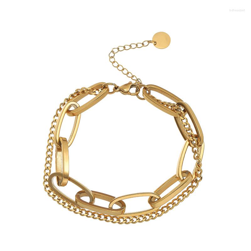 Link Bracelets Titanium Steel Material Retro Fashion Golden Long Chain Double Thick Bracelet Female Tide Brand With Accessories
Link Bracelets Titanium Steel Material Retro Fashion Golden Long Chain Double Thick Bracelet Female Tide Brand With Accessories
