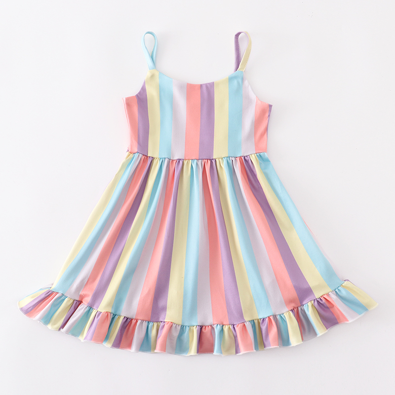Girl's Dresses Girlymax Summer Baby Girls Color Stripe Plaid Lemon Watermelon Floral Twirl Dress Boutique Clothes Knee Length Sleeveless 220908