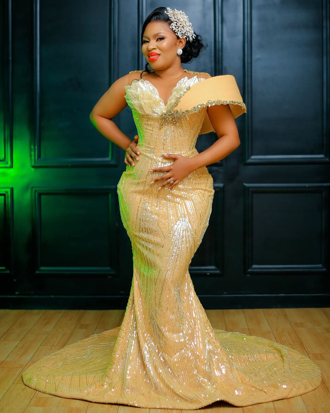 Arabic Aso Ebi Mermaid Gold Prom Dresses Beaded Crystals Evening Formal Party Second Reception Birthday Engagement Gowns Dress ZJ770