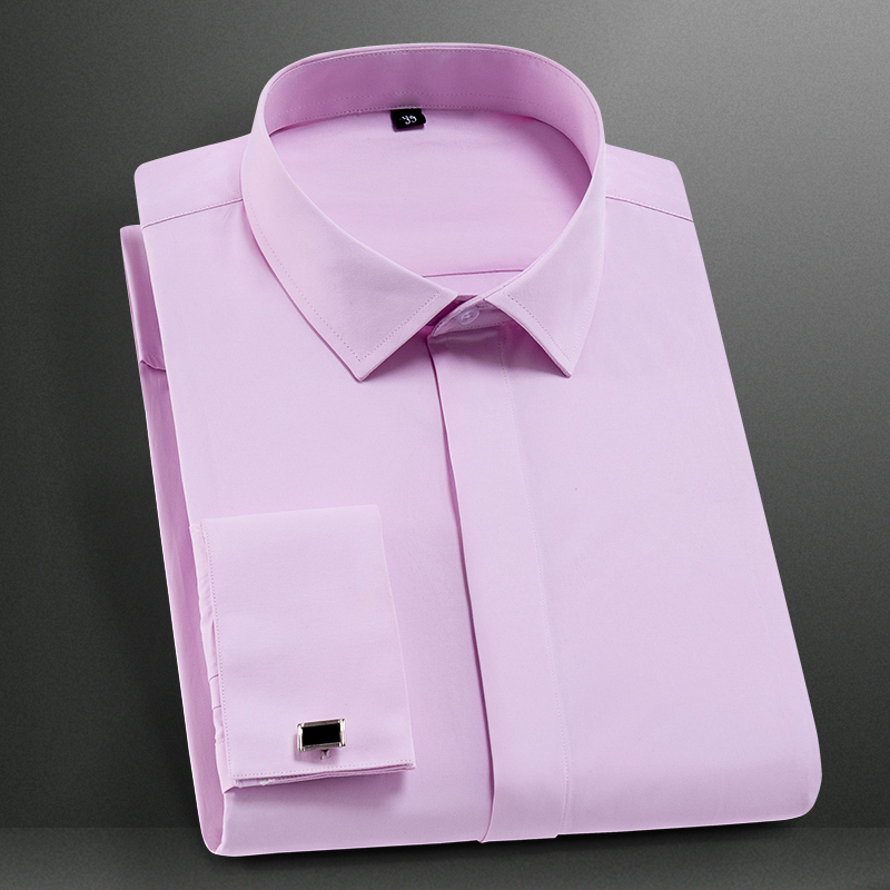 Men's Casual Shirts Men's Classic French Cuff Dress Shirts Long Sleeve No Pocket Tuxedo Male Shirt with Cufflinks Formal Party Wedding White