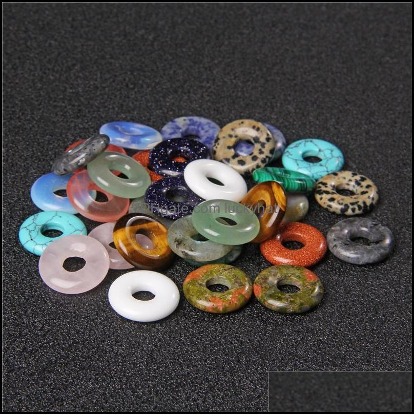 Charms Gogo Donut Natural Stone Beads Charms Round 18Mm Rose Quartzs Labradorite Opal Loose For Jewelry Making Accessries Drop Delive Dhdh2
