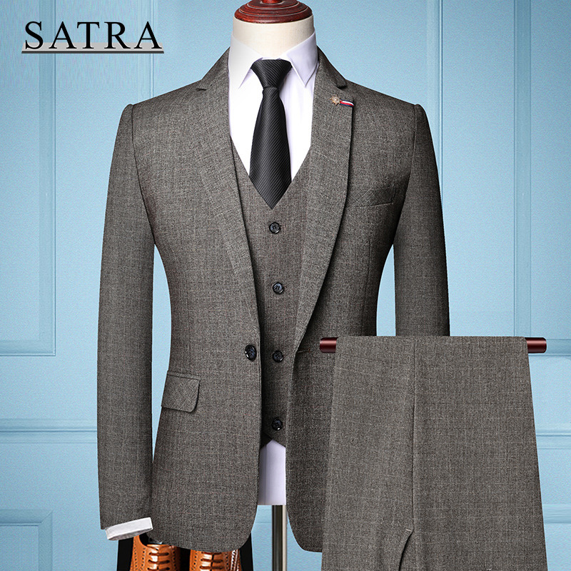 Men's Suits Blazers SATRA Arrival High Quality Three-piece Male Fit Business Suits Men's Fashion Boutique Slim Groom Wedding Suit 220909