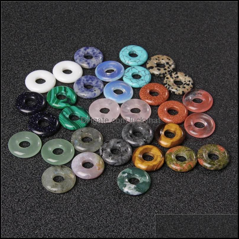 Charms Gogo Donut Natural Stone Beads Charms Round 18Mm Rose Quartzs Labradorite Opal Loose For Jewelry Making Accessries Drop Delive Dhdh2