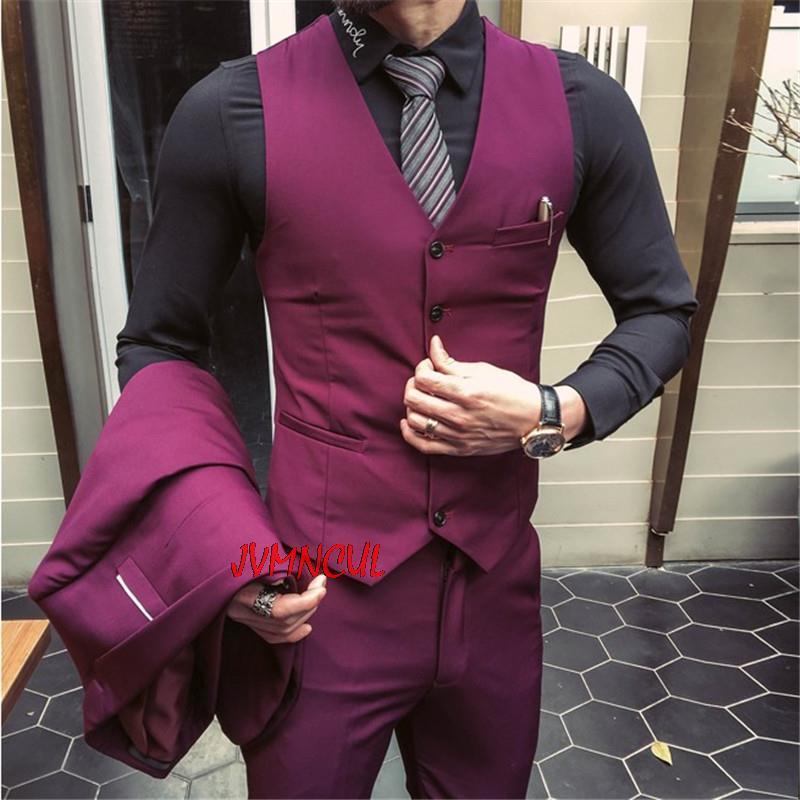 Men's Suits Blazers Tailored Burgundy Purple Suit Men Groom Slim Fit 3 Piece Tuxedo Prom Wedding Suits Blazer Terno Masuclino JacketPantVest 2209