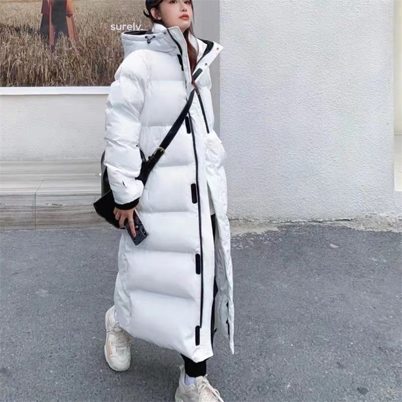 Women's Down Parkas Padded Jacket Women Winter Hooded Zipper X-Long Ladies Casual Parka Black Cotton Coat Solid Warm Female Outerwear 220909