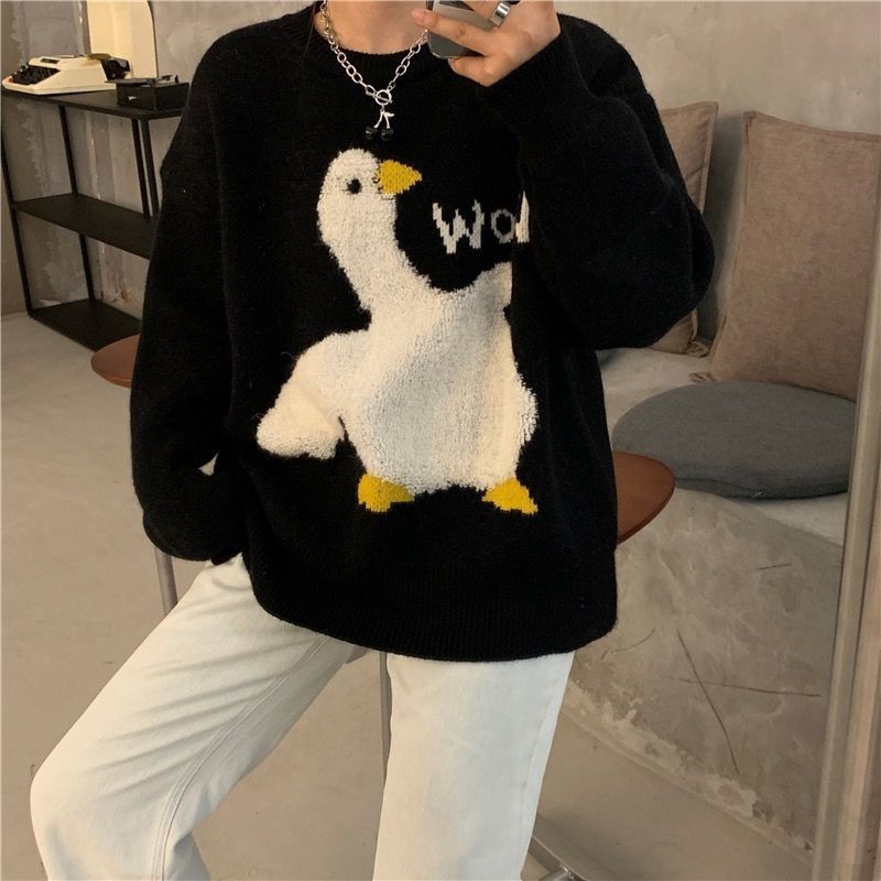 Women s Sweaters Japanese Sweet Cartoon Goose Printed Knitted Sweater Femme Women Autumn Winter Korean Casual O Neck Harajuku Pullover Female 220908