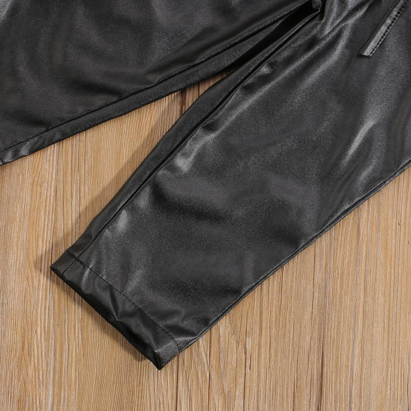 Clothing Sets Children Girls Spring Autumn Clothes Sets Outfit 2pcs Solid Long Sleeve Pullover Tops PU Leather Pants Kid Clothing Sets 220909