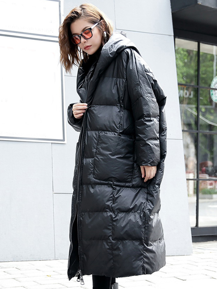 Women's Down Parkas EAM Winter Hooded Long Sleeve Solid Color Black Cotton-padded Warm Loose Big Size Jacket Women parkas Fashion JD12101 220909