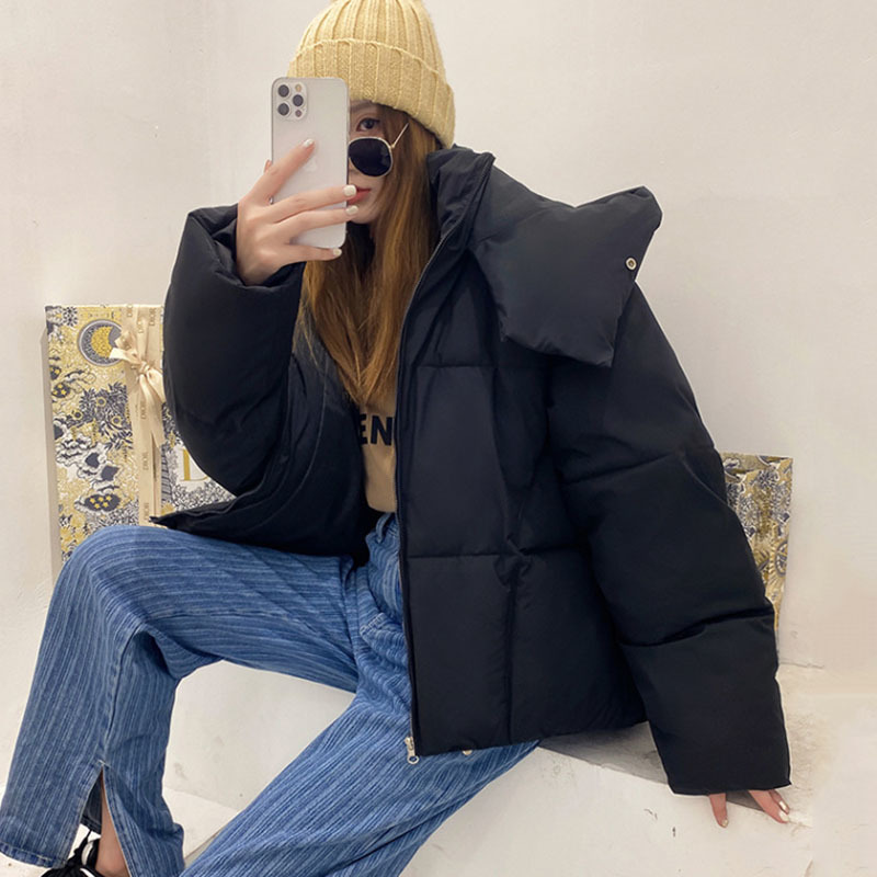 Women's Down Parkas Oversized Women Winter Jacket Short Hooded Parkas Casual Solid Color Thicken Warm Cotton-padded Outerwear Puffer Coats Female