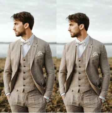 Men's Suits Blazers Linen Beige Wedding Mens Suits Summer Slim Fit trajes de hombre groom Tuxedos For made Custom Blazer Formal Prom costume homm