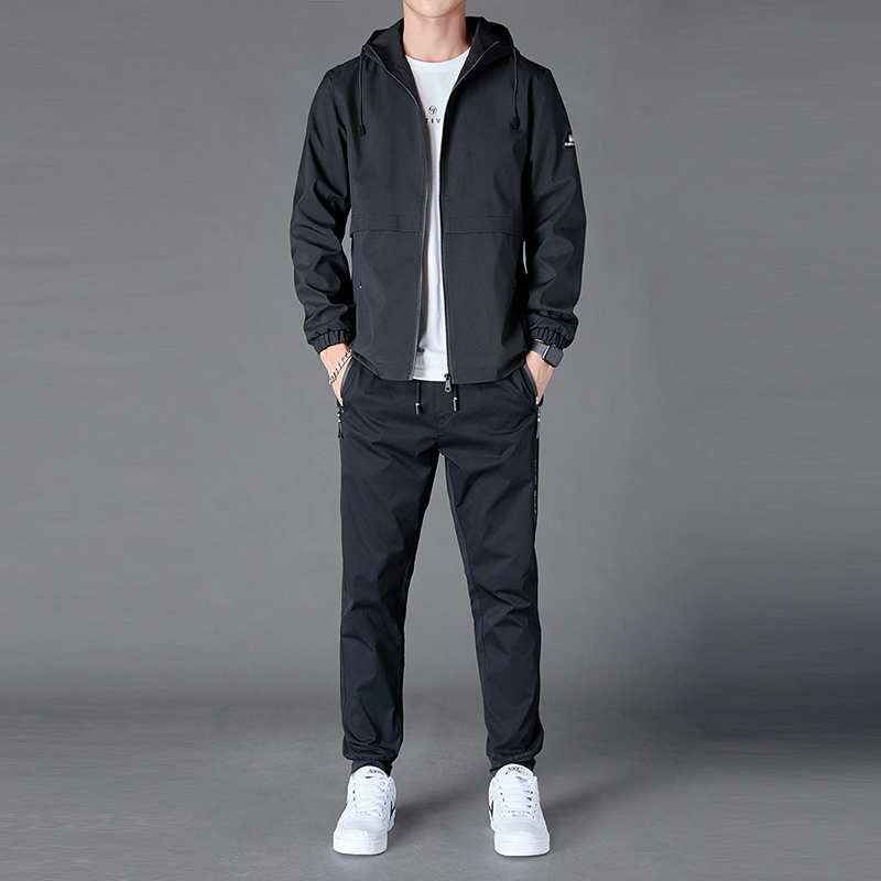 Men's Tracksuits Mens Two Pieces Set Hooded Jacket and Pants Set Autumn Men Tracksuit Fashion Sportswear Solid Color Casual Male Sports Suit 2209