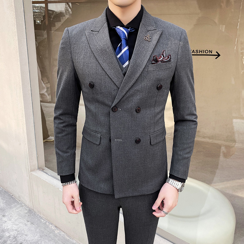 Men's Suits Blazers 7XL Jacket Vest Pants High-end Bridegroom Wedding Dress Solid Color Double-breasted Suit 3pieces Mens Formal Business Suit 22