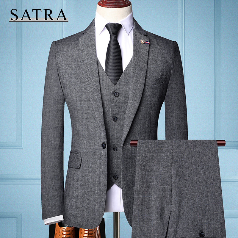 Men's Suits Blazers SATRA Arrival High Quality Three-piece Male Fit Business Suits Men's Fashion Boutique Slim Groom Wedding Suit 220909