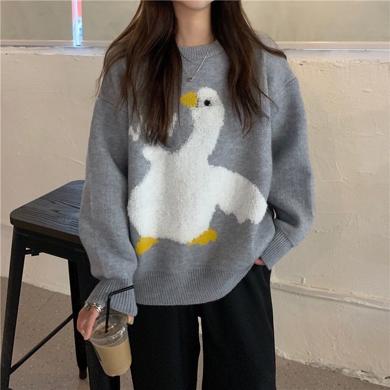 Women s Sweaters Japanese Sweet Cartoon Goose Printed Knitted Sweater Femme Women Autumn Winter Korean Casual O Neck Harajuku Pullover Female 220908
