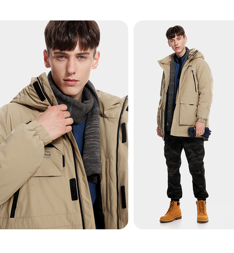 Men's Down Parkas Golden Camel Outdoor Camping Waterproof Mid-length Down Jacket for Men Winter Thick Tooling 80% White Duck Down Warm Jacket 220