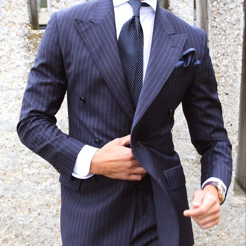 Men's Suits Blazers Bespoke Double Breasted Pinstripe Men Suits for Wedding Tuxedos 2 Pieces Slim Fit Formal Business Blazer Sets JacketPant 2209