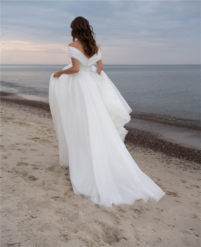 Simple A-Line Organza Wedding Dress For Women 2022 Off The Shoulder Beach Bridal Gowns Backless Custom Made Vestido De Novia