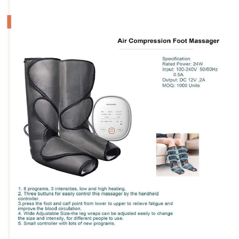 Air Compression Leg Massager Circulation Calf Foot Thigh Massage Muscle Massager Pain Relief With Heat Handheld Controller