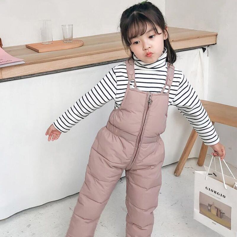 Overalls Winter Children Warm Overalls Autumn Girls Boys Plus Thick Pants Baby Girl Jumpsuit For 1-5 Years Kids Ski Down Overalls 220909