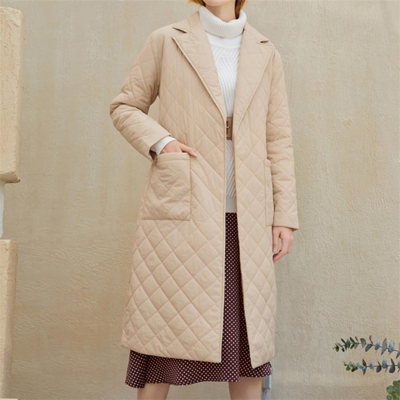 Women's Down Parkas Winter Quilted Coats Women Long Parkas Vintage Plaid Loose Belt Jacket Overcoat Female Mid-Length Coat Outwear 220909