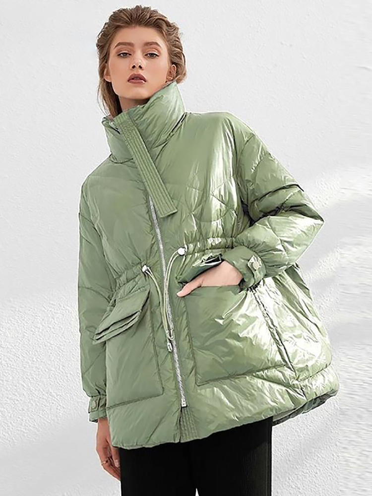 Women's Down Parkas Aachoae Pure Winter Lightweight Down Jacket Women Thick Warm Batwing Long Sleeve Loose Doudoune Pocket Ultra Light Duck Down 