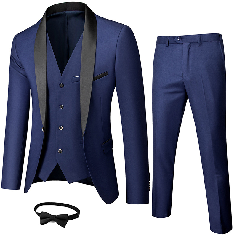 Men's Suits Blazers Men Tuxedos Slim Fit Fashion Shawl Lapel 3-Pieces Suits Groom Stage Costumes Single Breasted 1 Button Jacket Vest Pants 22090